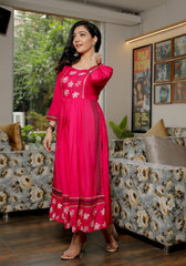 Women Pink Floral Block Print Kurta 217-Pink