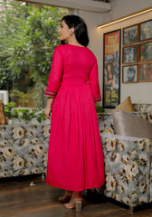 Women Pink Floral Block Print Kurta 217-Pink