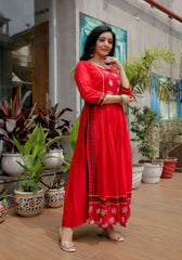 Women Red Floral Block Print Kurta 217-RED