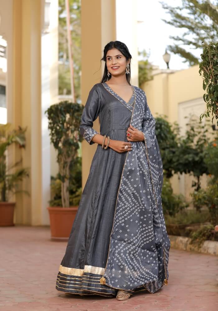 Meera Grey Bandhani Suit Set 222-GRY