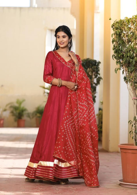 Meera Red Bandhani Suit Set 222-RED