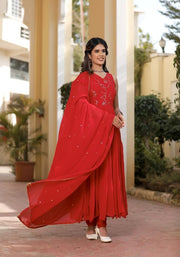 Ruhi Red Embroidered Suit Set 223-RED