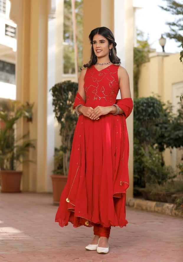 Ruhi Red Embroidered Suit Set 223-RED