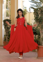 Ruhi Red Embroidered Suit Set 223-RED