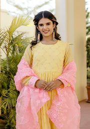 Nyra Yellow Embroidered Suit Set 224-YLW