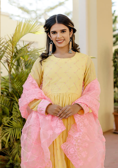 Nyra Yellow Embroidered Suit Set 224-YLW