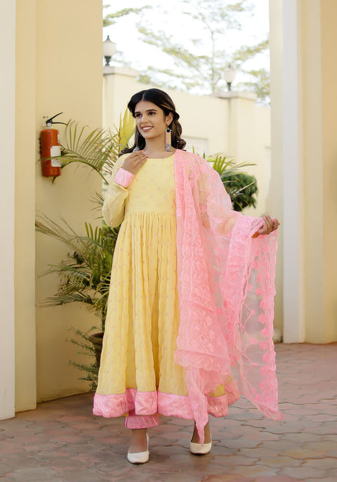 Nyra Yellow Embroidered Suit Set 224-YLW