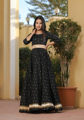 Miraya Black Silk Party Gown 226-BLK