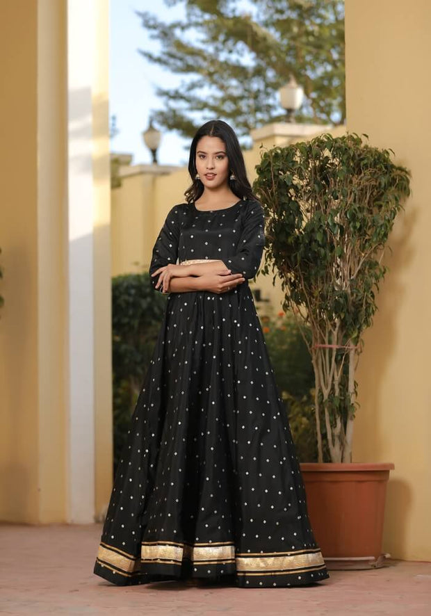 Miraya Black Silk Party Gown 226-BLK