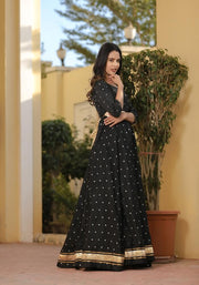 Miraya Black Silk Party Gown 226-BLK