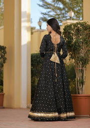 Miraya Black Silk Party Gown 226-BLK