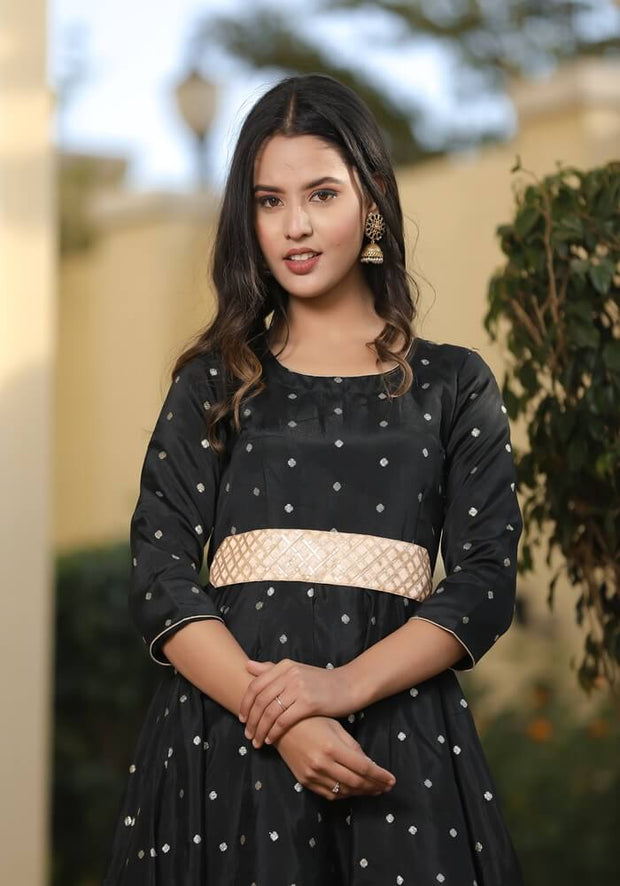 Miraya Black Silk Party Gown 226-BLK