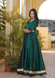 Miraya Green Silk Party Gown 226-GRN
