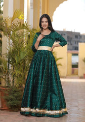Miraya Green Silk Party Gown 226-GRN