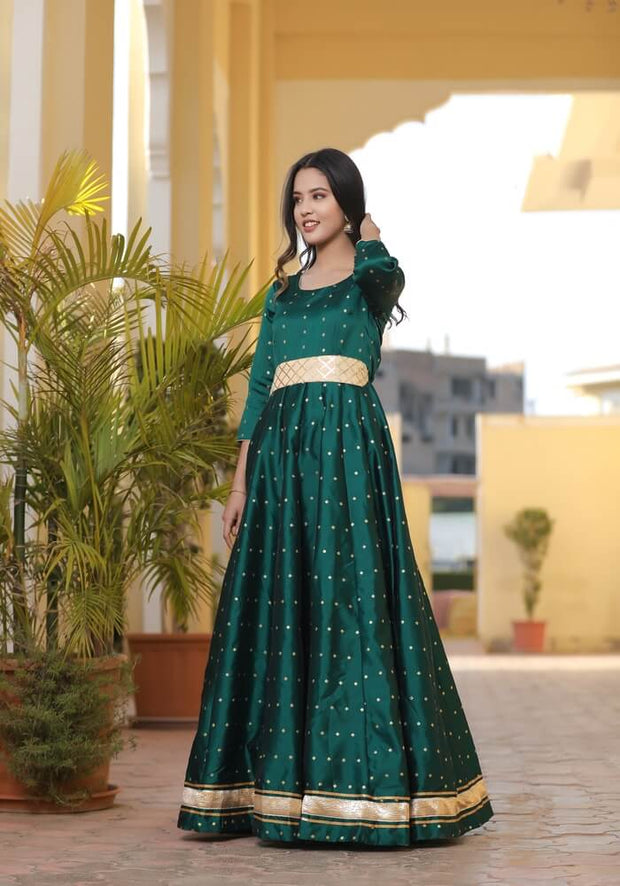 Miraya Green Silk Party Gown 226-GRN