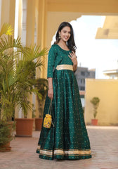 Miraya Green Silk Party Gown 226-GRN