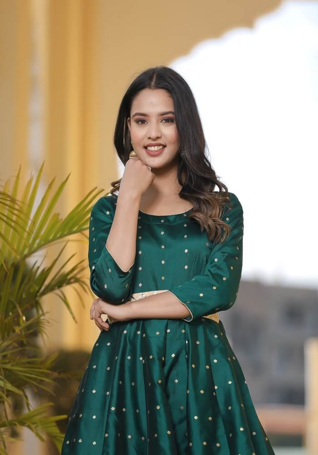 Miraya Green Silk Party Gown 226-GRN