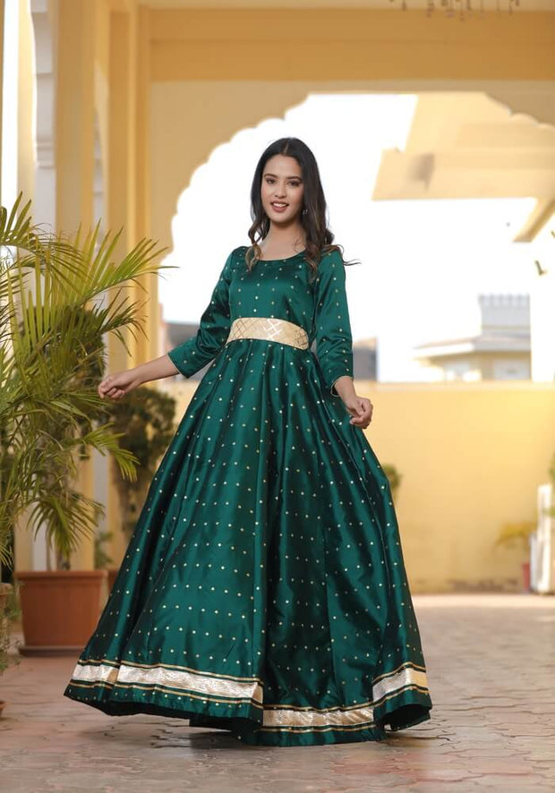 Miraya Green Silk Party Gown 226-GRN