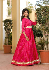 Miraya Pink Silk Party Gown 226-PNK
