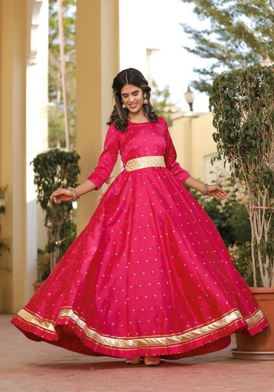 Miraya Pink Silk Party Gown 226-PNK
