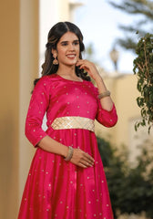 Miraya Pink Silk Party Gown 226-PNK