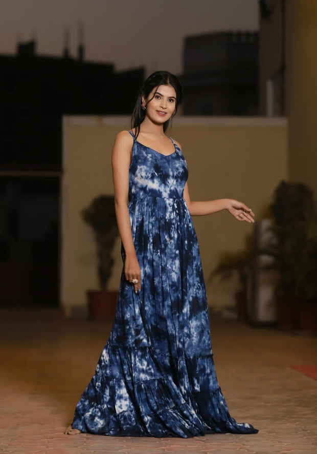 Aliza Blue Tie n Dye Maxi Dress 227-BLU