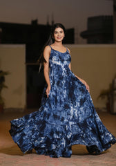 Aliza Blue Tie n Dye Maxi Dress 227-BLU