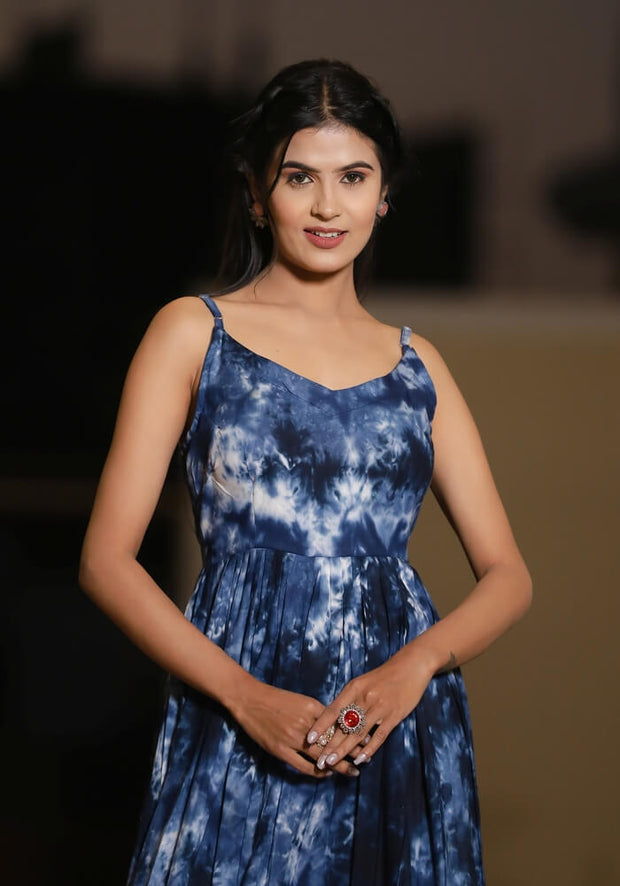 Aliza Blue Tie n Dye Maxi Dress 227-BLU