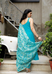 Blue Solid Suit Set With Floral Print Kota Doriya Dupatta 202-BLU