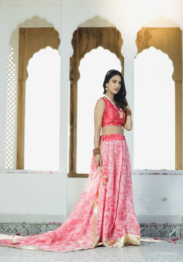 Sara Peach Tie n Dye Lehenga Set 114-PCH