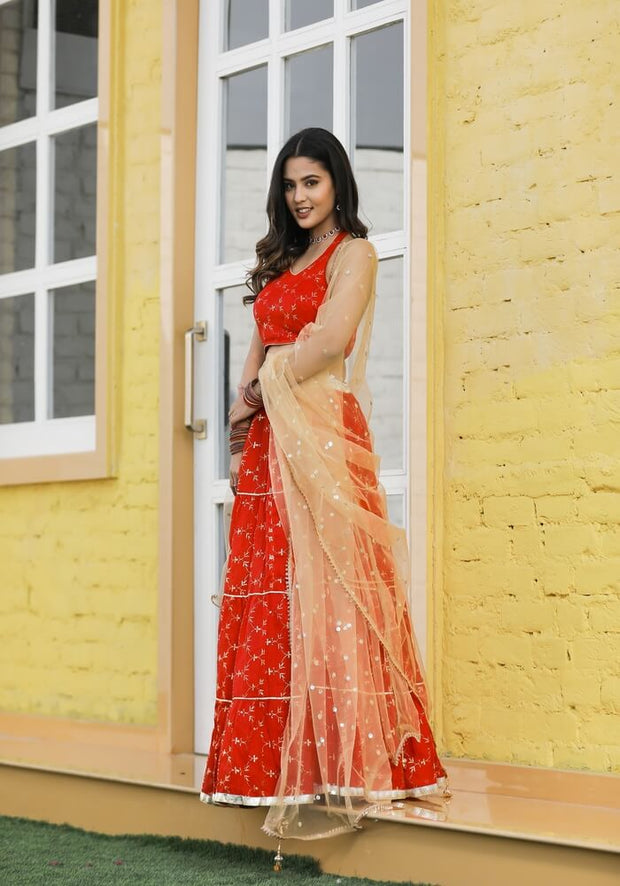 Mehr Red Floral Lehenga Set 115-RED