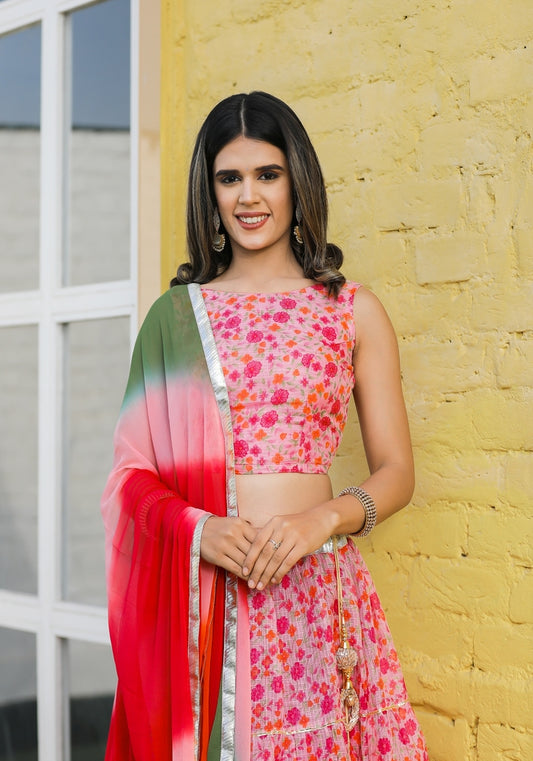 Anika Pink Floral Lehenga Set 116-PNK