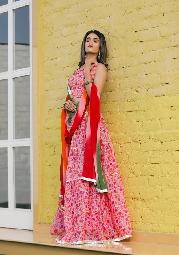 Anika Pink Floral Lehenga Set 116-PNK