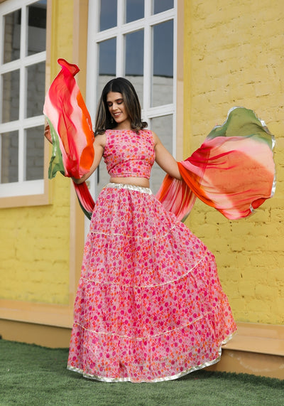 Anika Pink Floral Lehenga Set 116-PNK