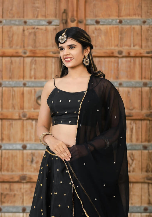 Maya Black Wedding Silk Lehenga Choli for Women