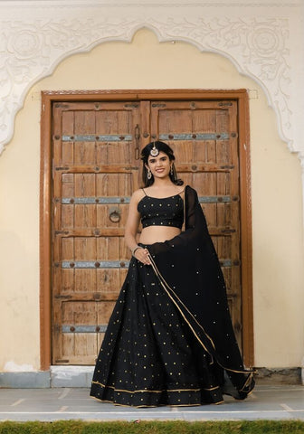 Maya Black Wedding Silk Lehenga Choli for Women