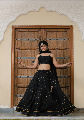 Maya Black Wedding Silk Lehenga Choli for Women