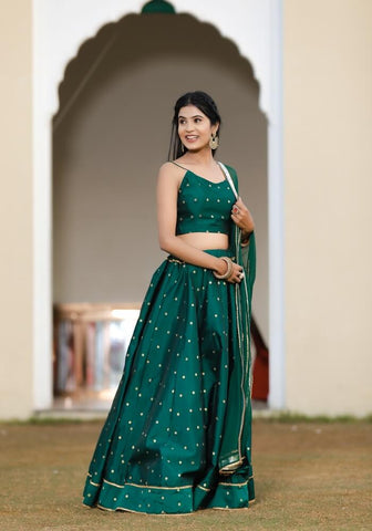 Maya Emerald Green Silk  Embroidery  Lehenga Choli Set with Dupatta