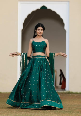 Maya Emerald Green Silk  Embroidery  Lehenga Choli Set with Dupatta