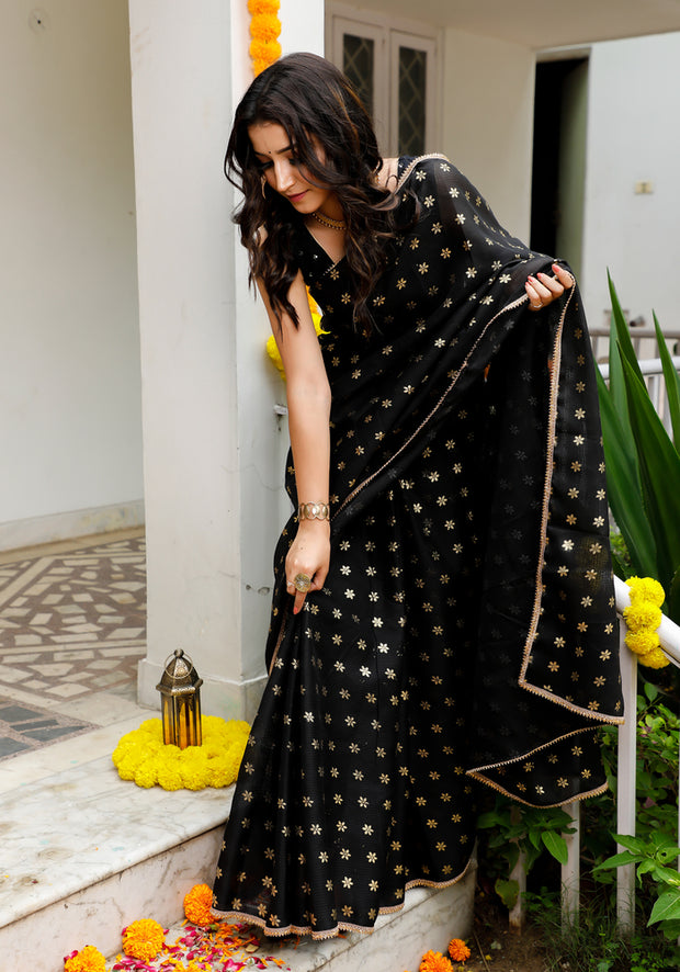 Indi Inside Black Foil Printed Saree 102-BLK