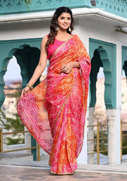 Pink-Orange Foil Printed Kota Doriya Saree 103-PNK