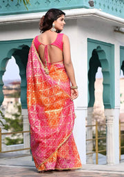 Pink-Orange Foil Printed Kota Doriya Saree 103-PNK