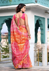 Pink-Orange Foil Printed Kota Doriya Saree 103-PNK