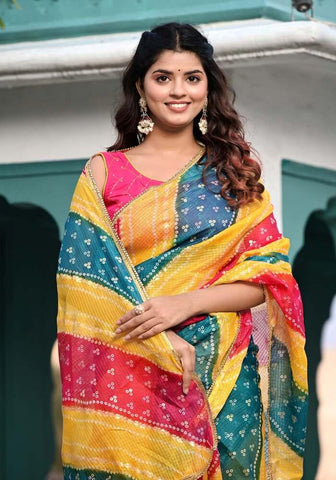 Multicolored Foil Printed Saree 104-MUL