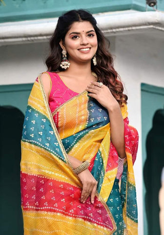 Multicolored Foil Printed Saree 104-MUL