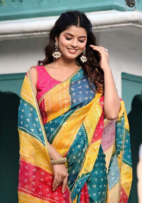 Multicolored Foil Printed Saree 104-MUL