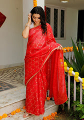 Indi Inside Red Foil Printed Kota Doriya Saree 105-RED