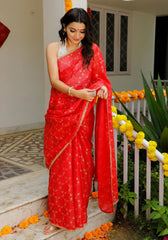 Indi Inside Red Foil Printed Kota Doriya Saree 105-RED