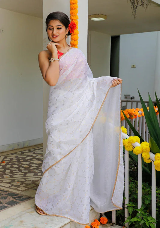 White Foil Printed Saree 105-WHT