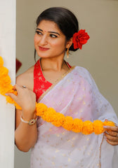 White Foil Printed Saree 105-WHT